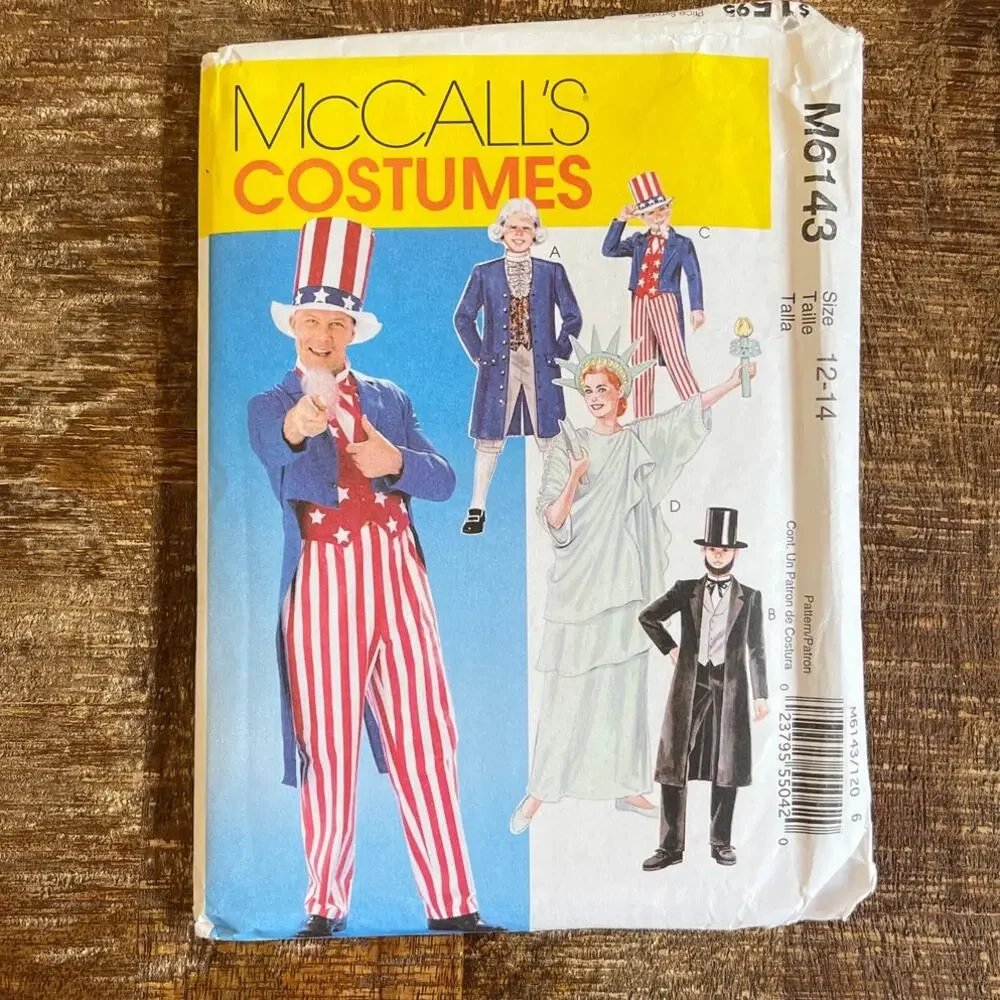 McCalls Sewing Pattern M6143 Kids Patriotic USA America Costume L 12-14 UNCUT